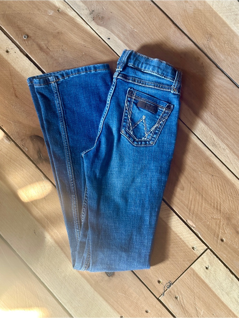 Wrangler Kids Blue Denim Jeans with Embroidered Pocket Accent